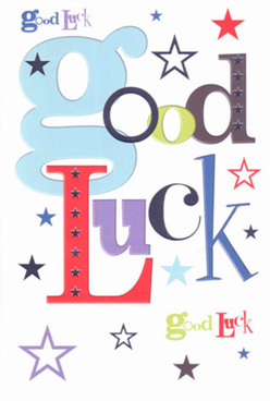 Echoing Collier Row's welcoming spirit, this good luck card melds classic design with vibrant personality, its every element shaped as carefully as flowers hand-picked at local florist stands. The main message dances in a palette of baby blue, deep red, and emerald, each letter full of anticipation-much like the feeling before a community event at Clockhouse Gardens. Stars, scattered with abandon across a cool white background, gleam in shades from indigo and lavender to sprightly lemon, lending the card an air of nighttime wishes and small-town dreams. When you run your fingers over the card's buttery smooth surface, it recalls the soft luxury of freshly pressed petals-a Collier Row Flowers specialty. This is not just a greeting; it's an uplifting talisman, meant to be passed from friend to friend, carrying the weight of sincere encouragement for milestones both big and small. In the interplay of fonts, hues, and shimmering stars lies the heart of Collier Row: a community always ready to cheer on its own and celebrate every step toward a brighter future.