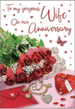 This anniversary card scene is arranged like a cherished moment paused in time, the kind of display you might notice on a windowsill in Collier Row as the afternoon light filters in. At the centre, a cluster of lush red roses creates a strong focal point, each flower with velvety petals that curl gently outwards, forming soft spirals of deep crimson. The roses are framed by sprigs of fresh greenery, their leaves adding small arcs of cool green that balance the richness of the red and evoke the feeling of cut stems freshly arranged by a local florist. Nearby, a heart-shaped keepsake box in glossy red sits poised, its smooth surface and neat contours reflecting the same loving care that goes into choosing an anniversary gift. Draped alongside this box is a fine piece of jewellery-perhaps a pendant or chain-its metal catching the light in small, bright glimmers, hinting at a surprise waiting to be worn on a special night out in the area. A folded envelope rests partially beneath the blooms, suggesting a personal message written inside, while scattered heart motifs dot the backdrop like tiny tokens of affection. A single butterfly design appears to hover near the roses, its wings open as if mid-flight, bringing a touch of whimsy and the sense of love continually evolving. Soft, diffused light washes over everything, illuminating the card's delicate script and revealing the contrasting textures of silky petals, crisp paper, and polished surfaces. The image feels intimate and lovingly composed, an ideal representation of an anniversary celebrated with thoughtful details and fresh flowers in Collier Row.