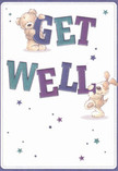 Infused with cheer, this get well card's inviting design encapsulates the warmth found in Collier Row's neighborhoods. The scene features an adorable teddy bear and a playful puppy, each embracing and balancing vibrant, oversized letters that spell out 'Get Well' with joyful energy. Indigo and teal hues energise the bold text, standing out against a creamy white background evocative of soft morning light filtering through a Collier Row window. Sprinkled across the design, stars in various shades of blue and purple twinkle-symbols of hope and wishes granted, much like the supportive gestures shared among local friends and family. The detailed illustration renders the bear's fur and the puppy's silky ears with such care they seem almost huggable, their comfort tangible even from afar. This card extends more than words-it is a gentle act of kindness, an emotional salve that resonates with the community spirit cherished by Collier Row Flowers, and a heartfelt companion for anyone on the road to wellness in Collier Row.